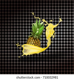 Pineapple juice. Fresh fruit. 3d realism on a transparent background.