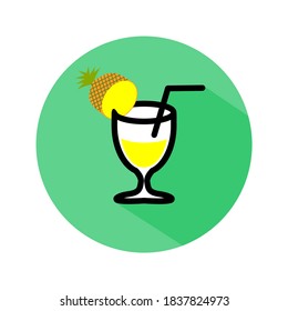 Pineapple juice icon in a pretty glass. vector illustration, flat design style