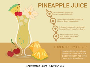 Pineapple juice infographics vector illustration. Juice information graphics. Ingredients and benefits of juice infographics. 