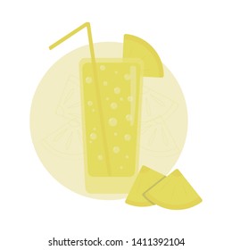 Pineapple juice monochrome flat design, blue circle in the background. Isolated vector illustration