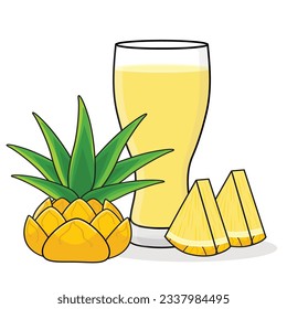 Jugo de piña. trozo de piña.
bebida con sabor a piña. ilustración de diseño de dibujos animados de vector de piña