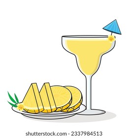 Pineapple juice. pineaplle slice.
pineapple flavored drink. pineapple vector cartoon icon design illustration