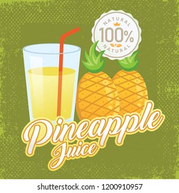 Pineapple juice vector. Vintage pineapple label design. Retro pineapple poster design. Vintage fresh pineapple juice vector illustration