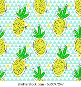 Pineapple juicy fruit. Vector illustration of seamless pattern.