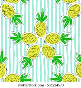 Pineapple juicy fruit. Vector illustration of seamless pattern.