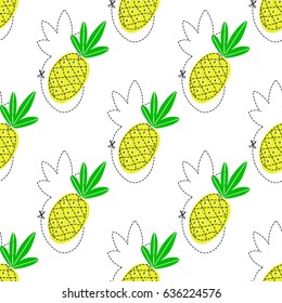 Pineapple juicy fruit. Vector illustration of seamless pattern.