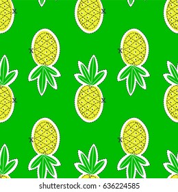 Pineapple juicy fruit. Vector illustration of seamless pattern.