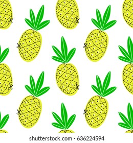 Pineapple juicy fruit. Vector illustration of seamless pattern.