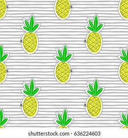 Pineapple juicy fruit. Vector illustration of seamless pattern.