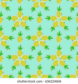 Pineapple juicy fruit. Vector illustration of seamless pattern.