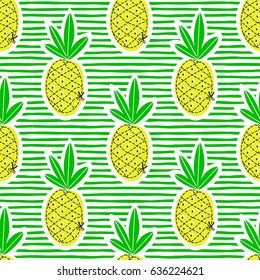 Pineapple juicy fruit. Vector illustration of seamless pattern.