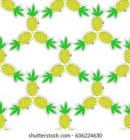 Pineapple juicy fruit. Vector illustration of seamless pattern.