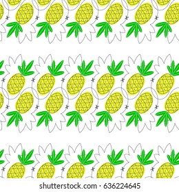 Pineapple juicy fruit. Vector illustration of seamless pattern.