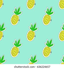 Pineapple juicy fruit. Vector illustration of seamless pattern.