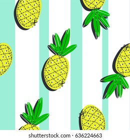 Pineapple juicy fruit. Vector illustration of seamless pattern.