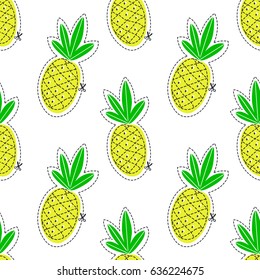 Pineapple juicy fruit. Vector illustration of seamless pattern.