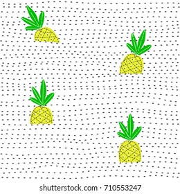 Pineapple juicy fruit. Vector illustration of seamless pattern.