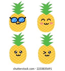 Pineapple Kawaii and illustration Vector 