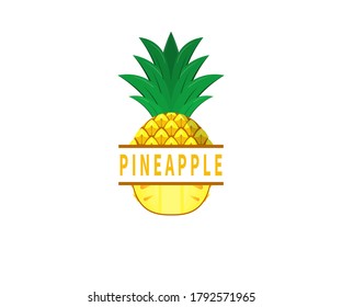 Pineapple Label Between Pineapple Slice Logo Concept. Vector Design Illustration. Symbol and Icon Vector Template.
