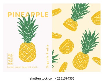 Pineapple Label packaging design templates, Hand drawn style vector illustration.