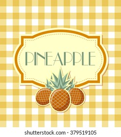 Pineapple label in retro style on squared background