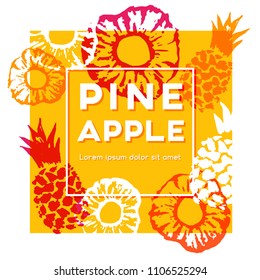 Pineapple label. Vector decorative illustration with ink hand painted elements.