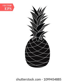 Pineapple with leaf icon. Tropical fruit isolated on white background. Symbol of food, sweet, exotic and summer, vitamin, healthy. Nature logo dessert. Flat concept. Design element Vector illustration