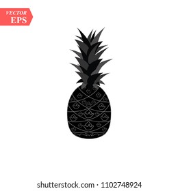 Pineapple with leaf icon. Tropical fruit isolated on white background. Symbol of food, sweet, exotic and summer, vitamin, healthy. Nature logo dessert. Flat concept. eps