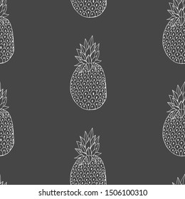 Pineapple with leaf icon. Tropical fruit isolated on white background. Symbol of food, sweet, exotic and summer, vitamin, healthy. Nature logo dessert. Seamless pattern. Vector illustration