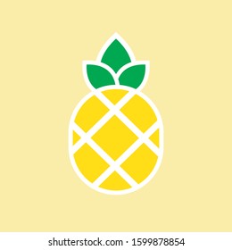 Pineapple with leaf icon. Tropical fruit isolated on white background. Symbol of food, sweet, exotic and summer, vitamin, healthy. Nature logo dessert. Flat concept. Design element Vector illustration