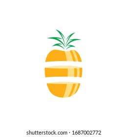 Piña con icono de hoja. Frutos tropicales aislados de fondo blanco