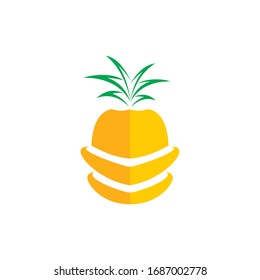 Piña con icono de hoja. Frutos tropicales aislados de fondo blanco
