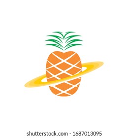 Piña con icono de hoja. Frutos tropicales aislados de fondo blanco