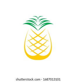 Pineapple with leaf icon. Tropical fruit isolated on white background