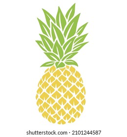 Pineapple with leaf icon. Tropical fruit isolated on a white background. Food symbol, sweet, exotic and summer, vitamins, healthy. Nature logo dessert. Flat concept. Vector illustration design element