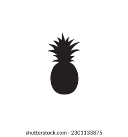 Pineapple with leaf icon. Tropical fruit isolated on white background. Symbol of food, sweet, exotic and summer, vitamin, healthy. Nature logo