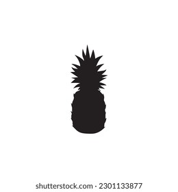 Pineapple with leaf icon. Tropical fruit isolated on white background. Symbol of food, sweet, exotic and summer, vitamin, healthy. Nature logo