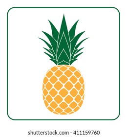 Pineapple with leaf icon. Tropical fruit isolated on white background. Symbol of food, sweet, exotic and summer, vitamin, healthy. Nature logo dessert. Flat concept. Design element Vector illustration