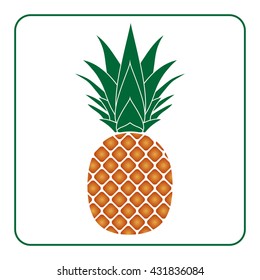 Pineapple with leaf icon. Tropical fruit isolated on white background. Symbol of vegan, sweet, exotic and organic, vitamin, healthy. Nature logo. Fresh dessert. Flat Design element Vector illustration