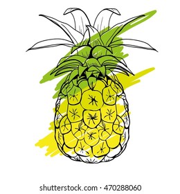 Pineapple with leaf icon. Tropical fruit isolated on white background. Symbol of food, sweet, exotic and summer, vitamin, healthy. Nature logo dessert. Flat concept. Design element Vector illustration