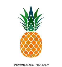 Pineapple with leaf icon. Tropical fruit isolated on white background. Symbol of food, sweet, exotic and summer, vitamin, healthy. Nature logo. Flat concept. Design element Vector illustration