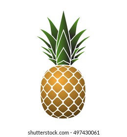 Pineapple with leaf icon. Tropical fruit isolated on white background. Symbol of food, sweet, exotic and summer, vitamin, healthy. Nature Design element Vector illustration