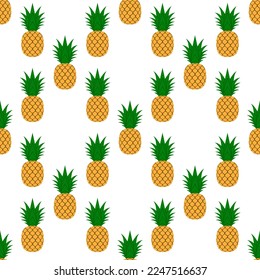 Pineapple, leaf seamless pattern. Tropical fruits textile texture isolated white background. Food print, fabric wrapping decorative backdrop. Nature concept. Repeat design element Vector illustration