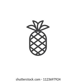 Pineapple with leaves outline icon. linear style sign for mobile concept and web design. Tropical exotic fruit simple line vector icon. Symbol, logo illustration. Pixel perfect vector graphics