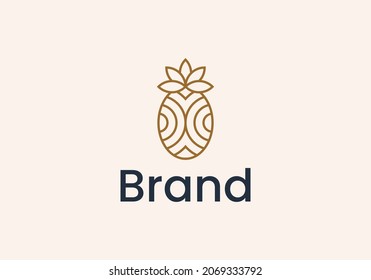 Pineapple with leaves outline logo icon. linear style sign for mobile concept and web design. Tropical exotic fruit simple line vector icon. Symbol, logo illustration.