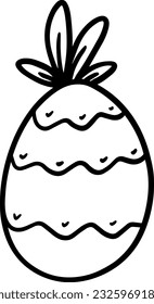 pineapple with leaves tropical fruit doodle linear cartoon coloring book