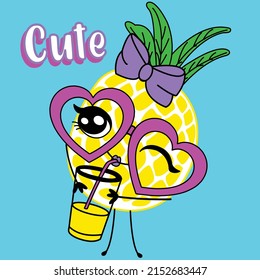 PINEAPPLE WITH LENSES DRINKING JUICE WINKING THE EYE