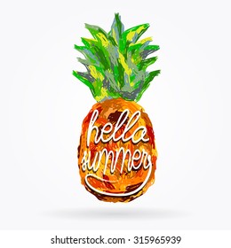 pineapple with lettering hello summer