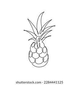 PINEAPPLE LINE ART. Vector ananas. Continuous Line Fruit. Graphic Vector for print poster, sticker tattoo, tee with Pineapple. One Line art black Hand Drawn simple Illustration on White Background