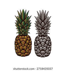 abacaxi em vetor de arte de linha com cor 